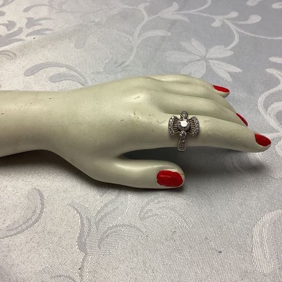 ART DECO Cubic zirconia. Sterling cocktail ring size 10 - Picture 11 of 13
